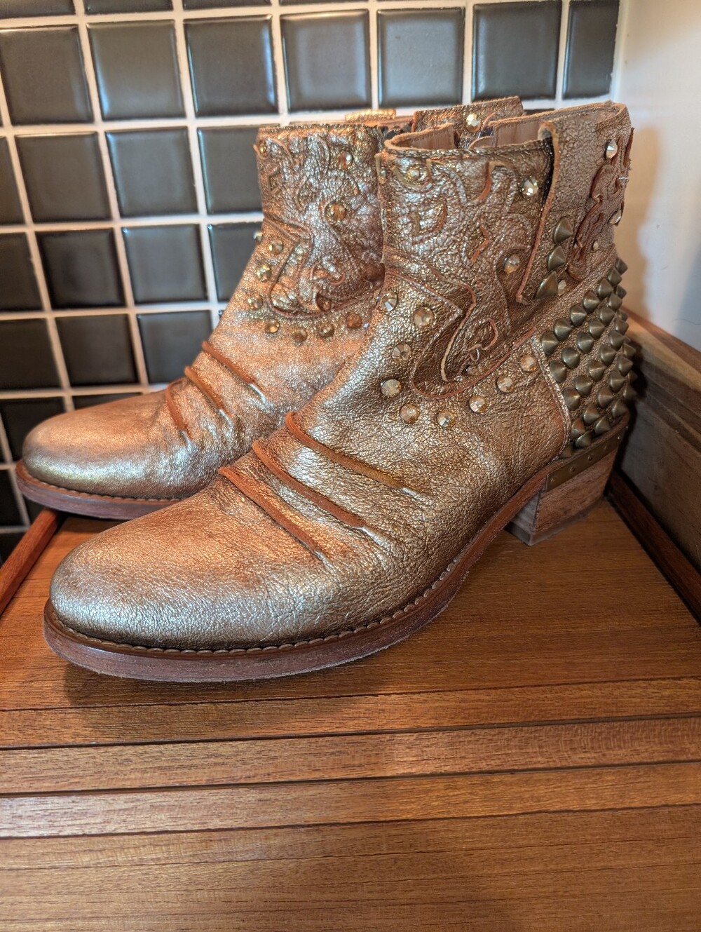 Elena Iachi Gold Studded Western Boots,40